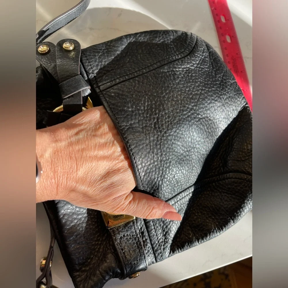 Vintage B. Makowsky Black Leather Gold Accent, crossbody purse